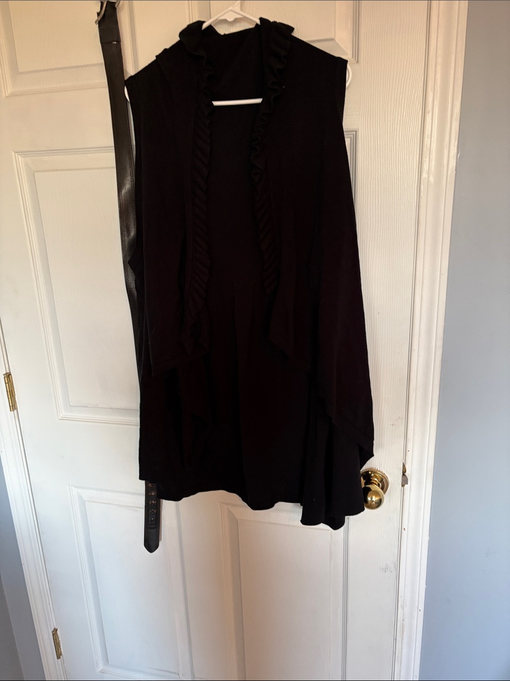 Black Ruffle-Trim Sleeveless Cardigan